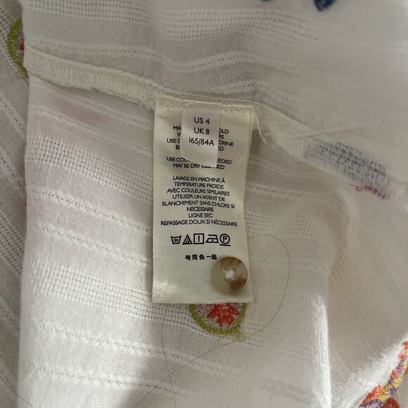 Anthropologie Maeve Embroidered Koi Fish White Button Down Rolltab Sleeves 4 - Picture 8 of 11